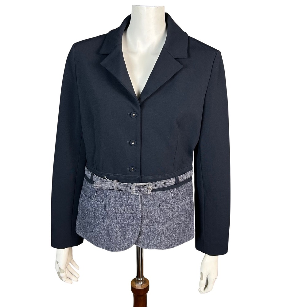 DONCASTER Tweed Blazer women's size 14 Blue Belted Corporate Business‎ Office